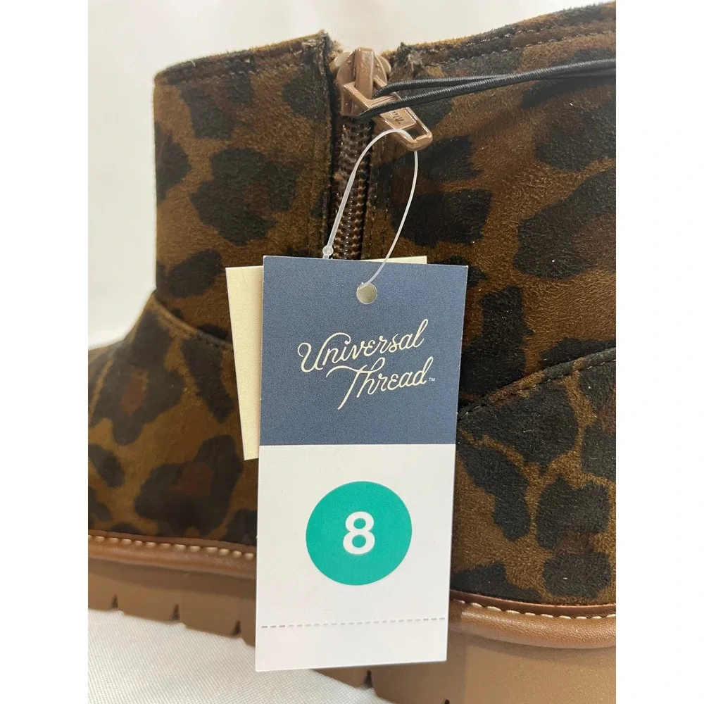 Universal Thread Womens Leopard Print Faux Fur Lined Ankle Boots Brown Size‎ 8